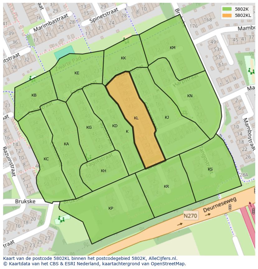 Afbeelding van het postcodegebied 5802 KL op de kaart.