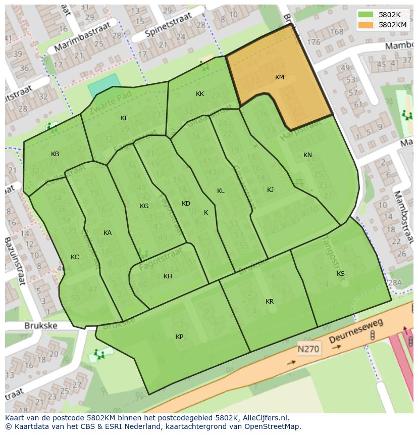 Afbeelding van het postcodegebied 5802 KM op de kaart.