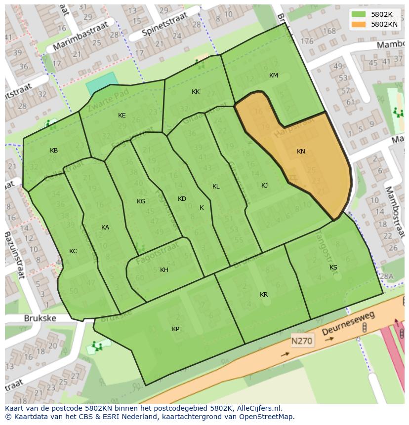 Afbeelding van het postcodegebied 5802 KN op de kaart.