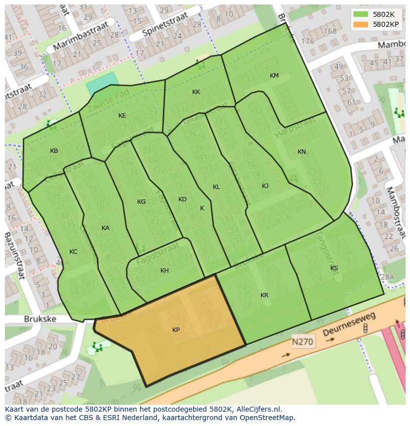 Afbeelding van het postcodegebied 5802 KP op de kaart.