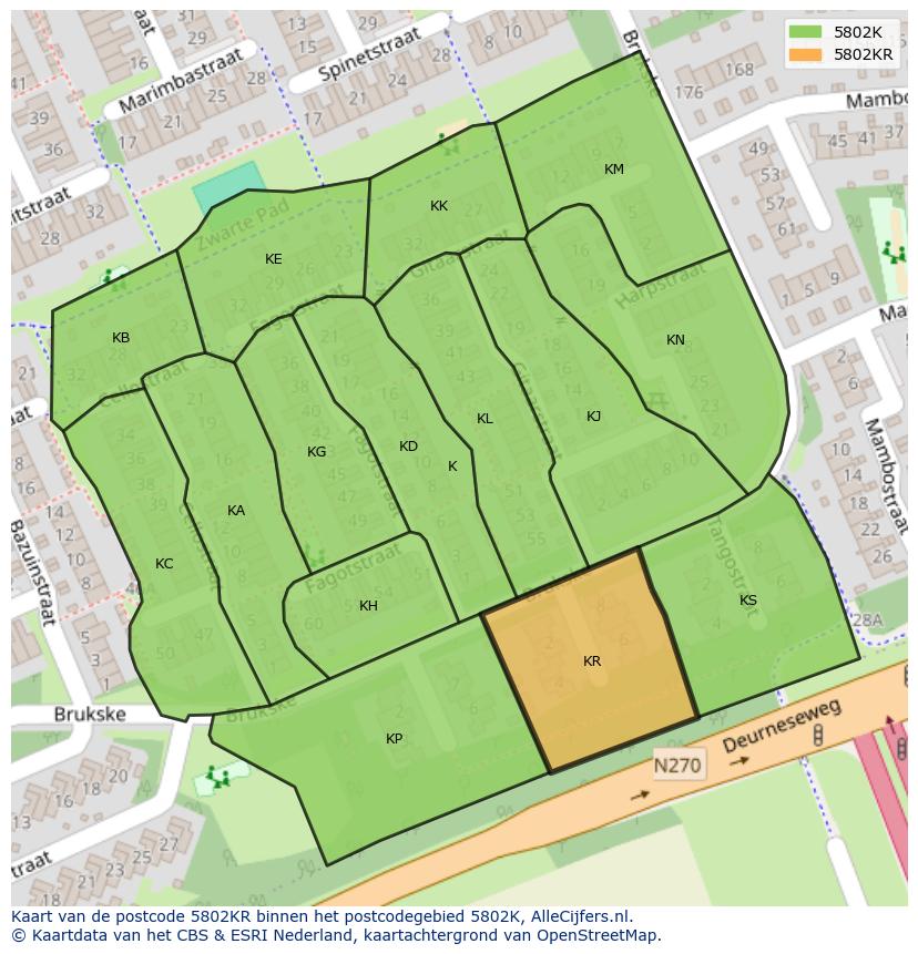 Afbeelding van het postcodegebied 5802 KR op de kaart.