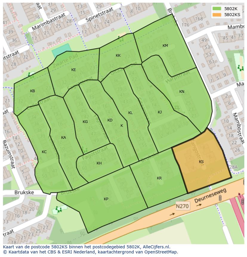 Afbeelding van het postcodegebied 5802 KS op de kaart.