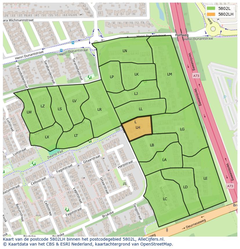 Afbeelding van het postcodegebied 5802 LH op de kaart.