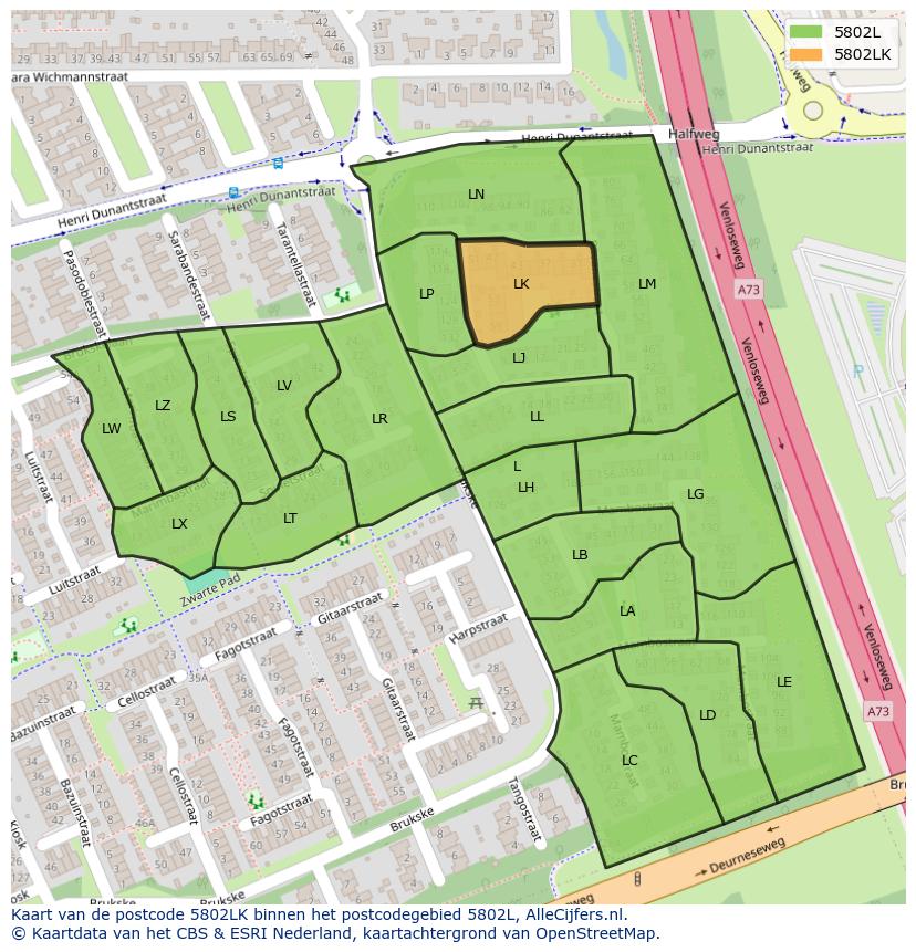 Afbeelding van het postcodegebied 5802 LK op de kaart.