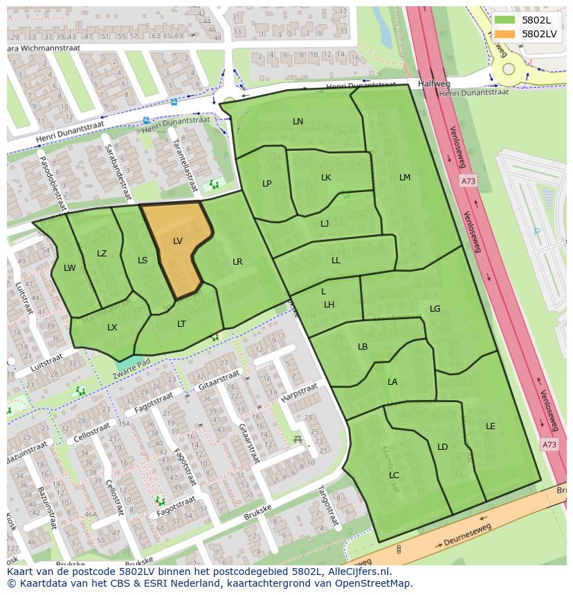 Afbeelding van het postcodegebied 5802 LV op de kaart.