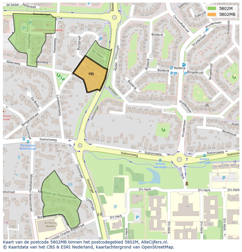 Afbeelding van het postcodegebied 5802 MB op de kaart.