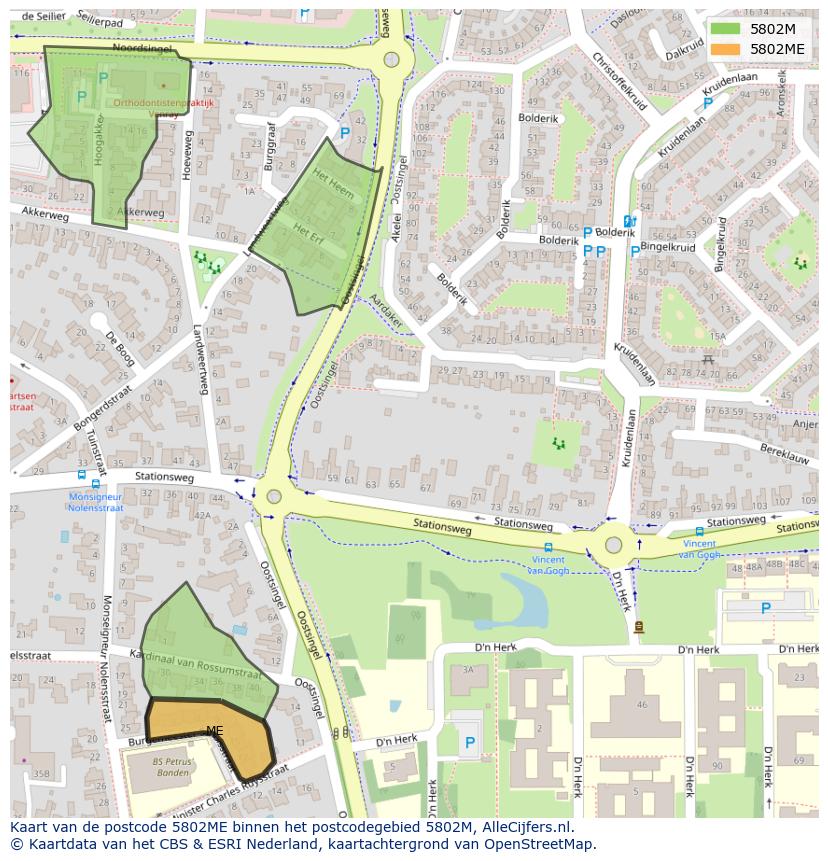 Afbeelding van het postcodegebied 5802 ME op de kaart.