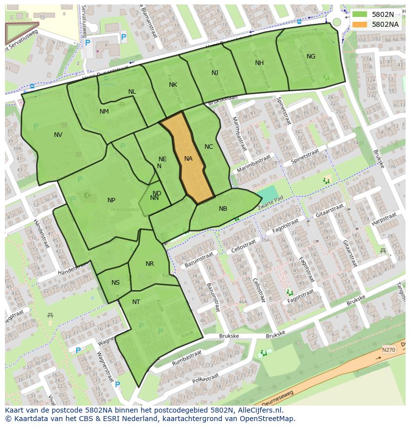Afbeelding van het postcodegebied 5802 NA op de kaart.