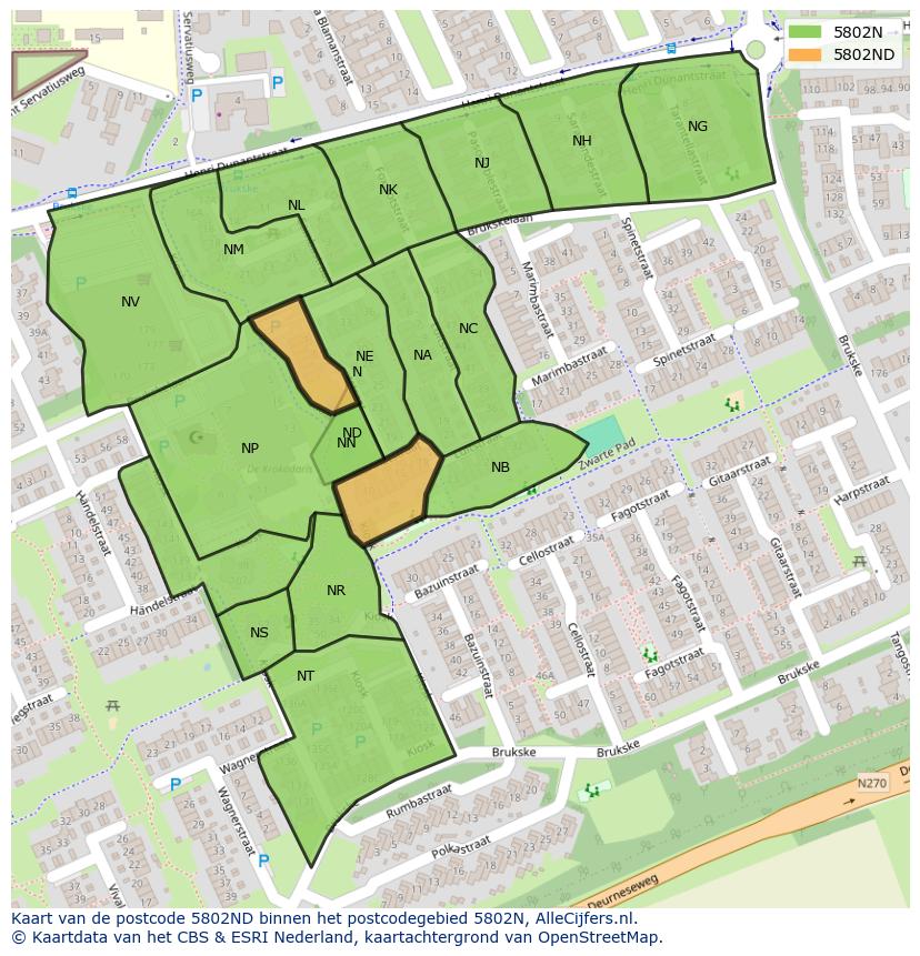 Afbeelding van het postcodegebied 5802 ND op de kaart.