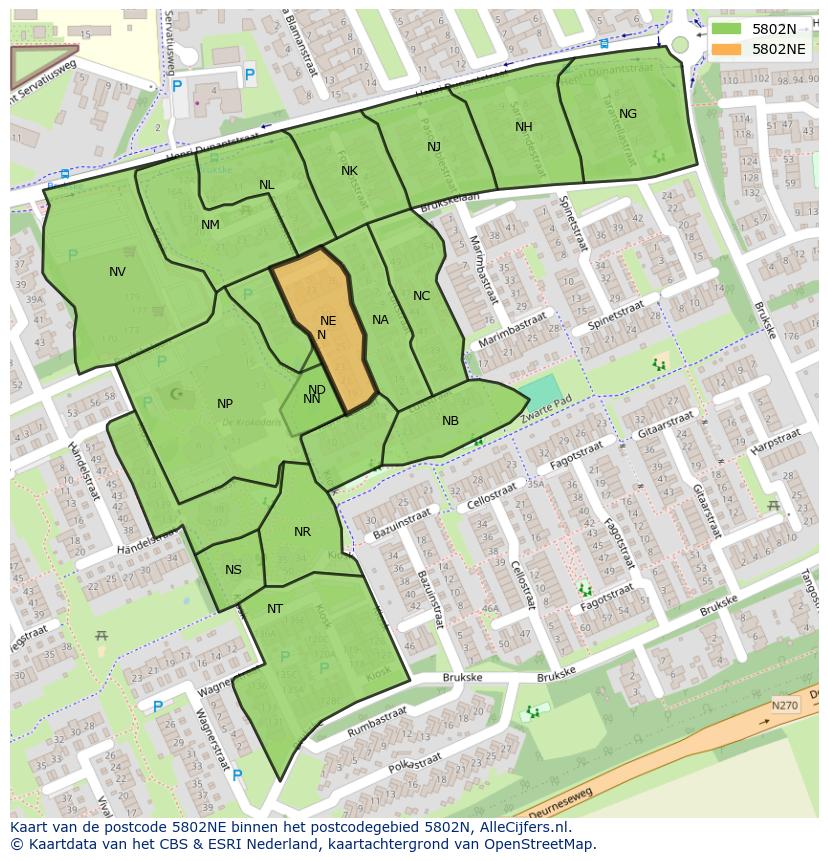Afbeelding van het postcodegebied 5802 NE op de kaart.