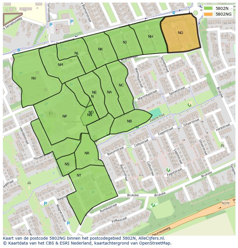 Afbeelding van het postcodegebied 5802 NG op de kaart.