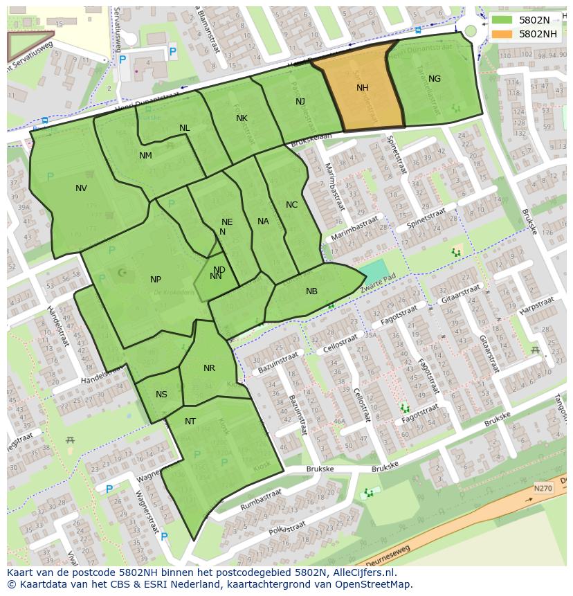 Afbeelding van het postcodegebied 5802 NH op de kaart.