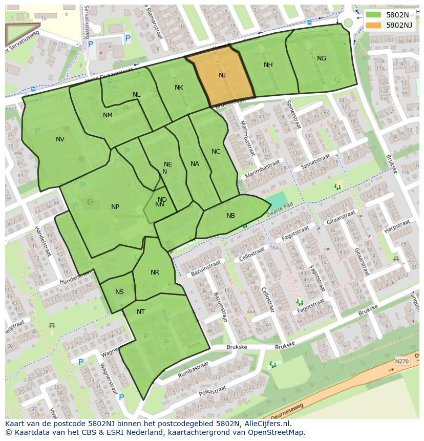 Afbeelding van het postcodegebied 5802 NJ op de kaart.