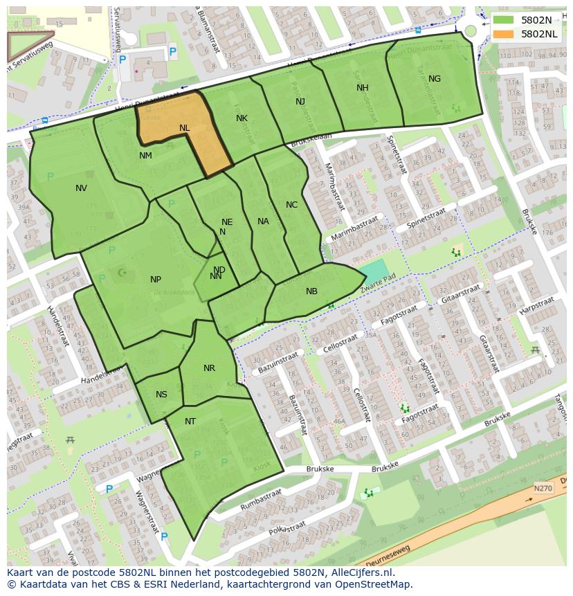 Afbeelding van het postcodegebied 5802 NL op de kaart.