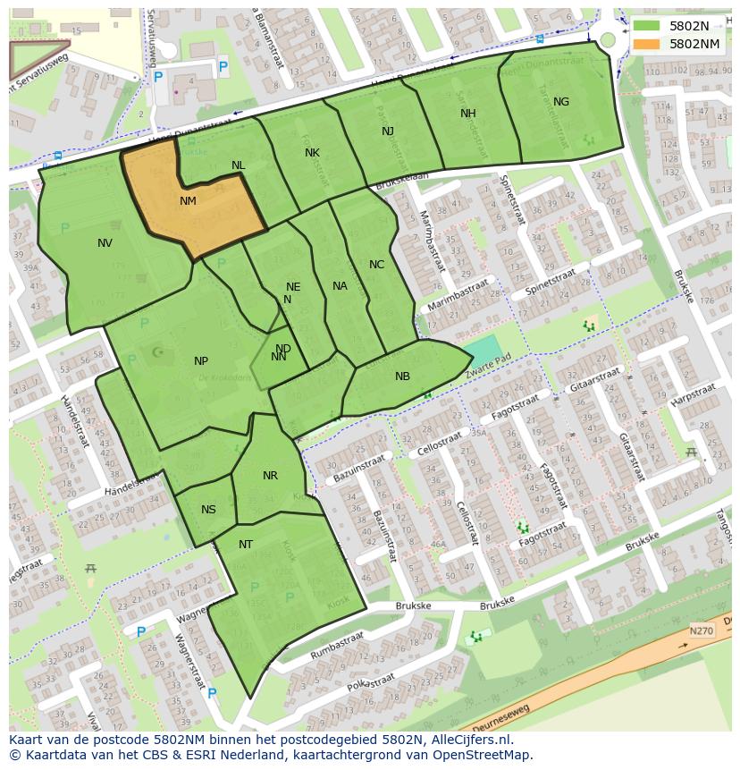 Afbeelding van het postcodegebied 5802 NM op de kaart.