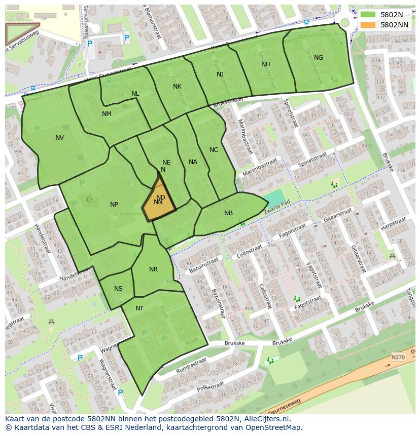Afbeelding van het postcodegebied 5802 NN op de kaart.