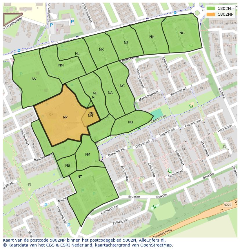 Afbeelding van het postcodegebied 5802 NP op de kaart.