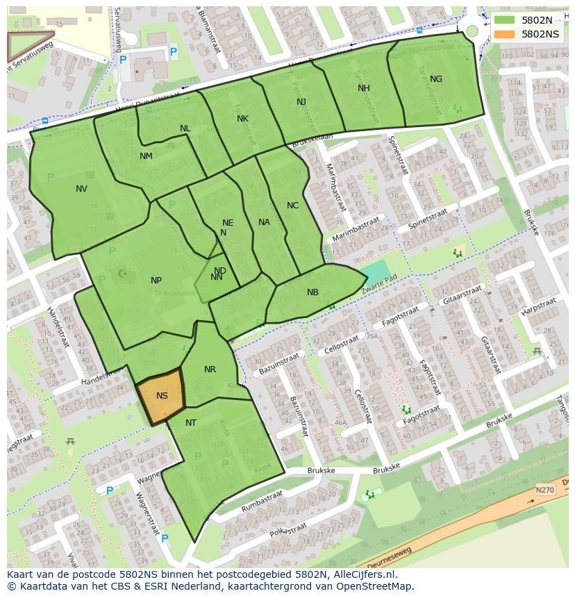 Afbeelding van het postcodegebied 5802 NS op de kaart.