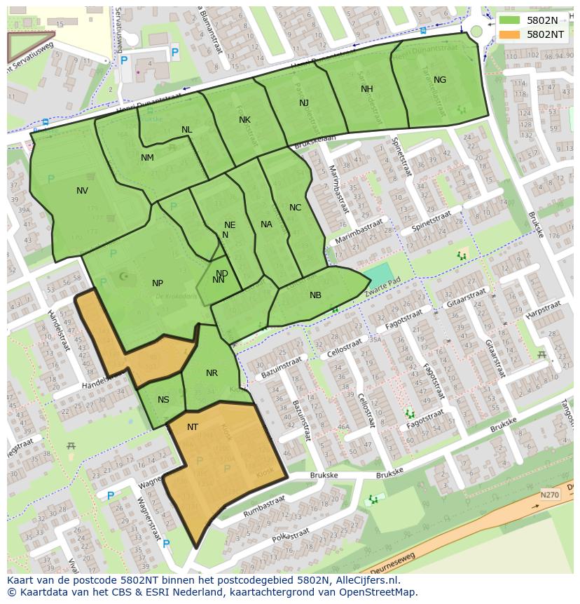 Afbeelding van het postcodegebied 5802 NT op de kaart.