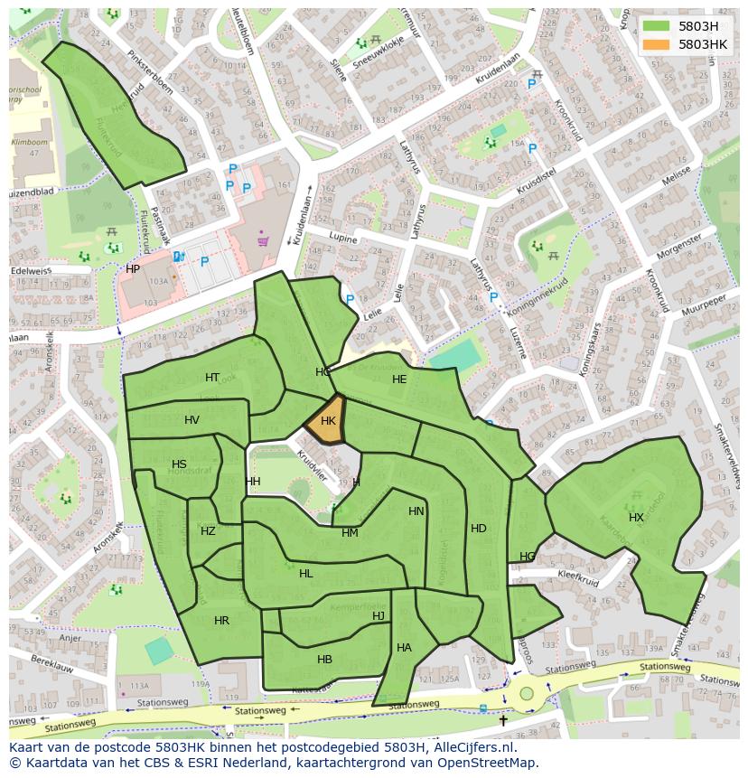 Afbeelding van het postcodegebied 5803 HK op de kaart.