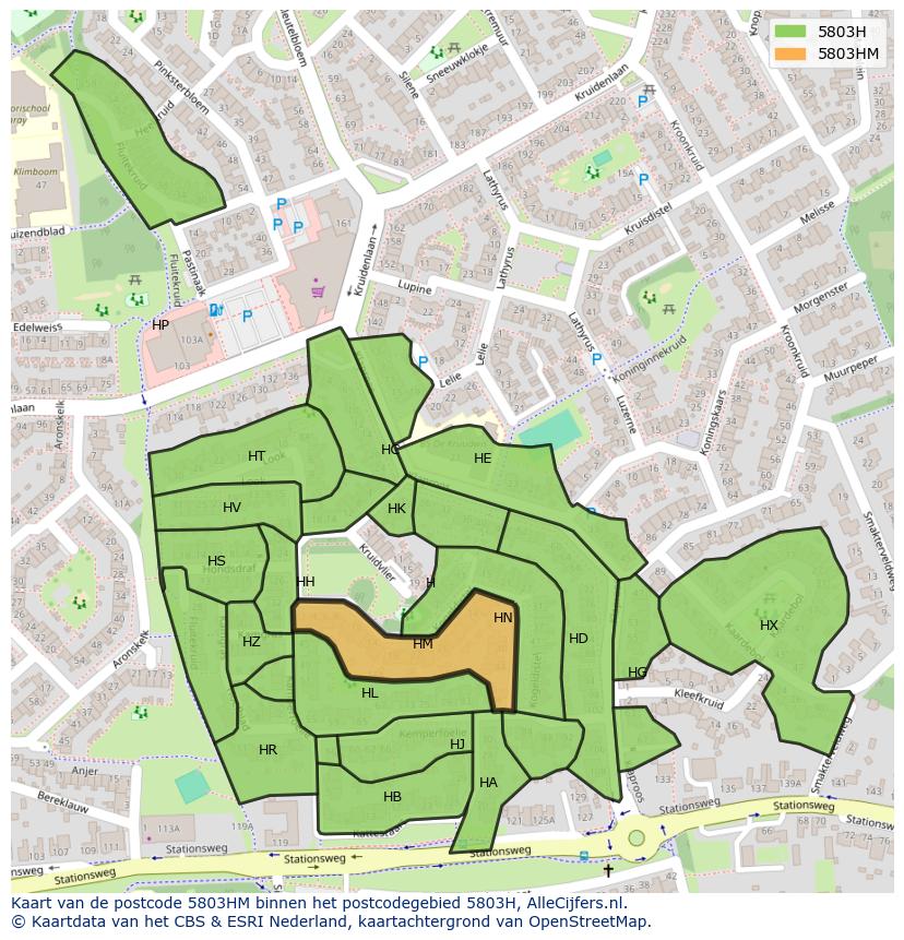 Afbeelding van het postcodegebied 5803 HM op de kaart.