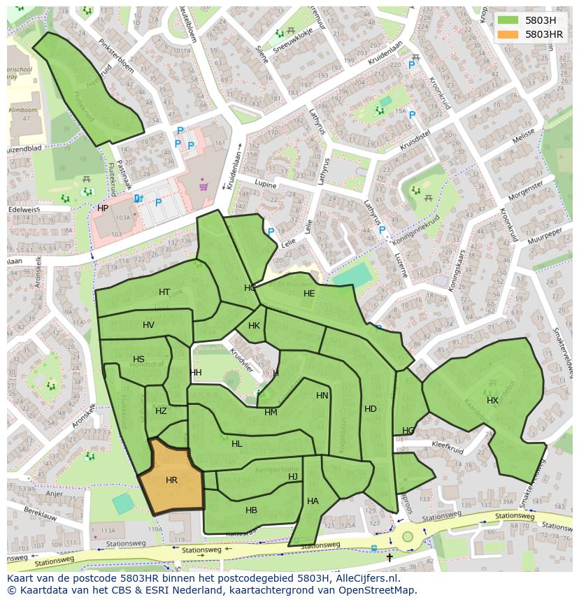Afbeelding van het postcodegebied 5803 HR op de kaart.