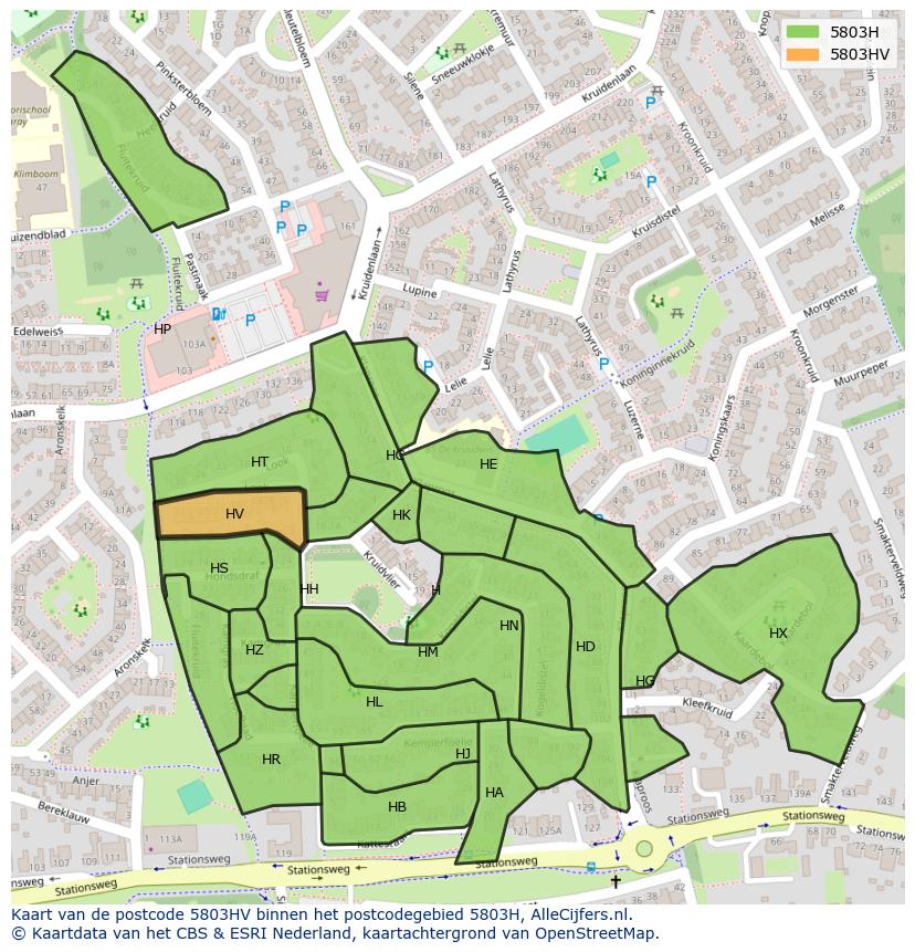 Afbeelding van het postcodegebied 5803 HV op de kaart.