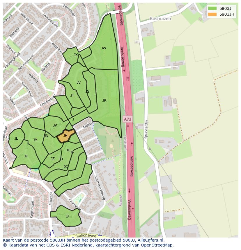 Afbeelding van het postcodegebied 5803 JH op de kaart.