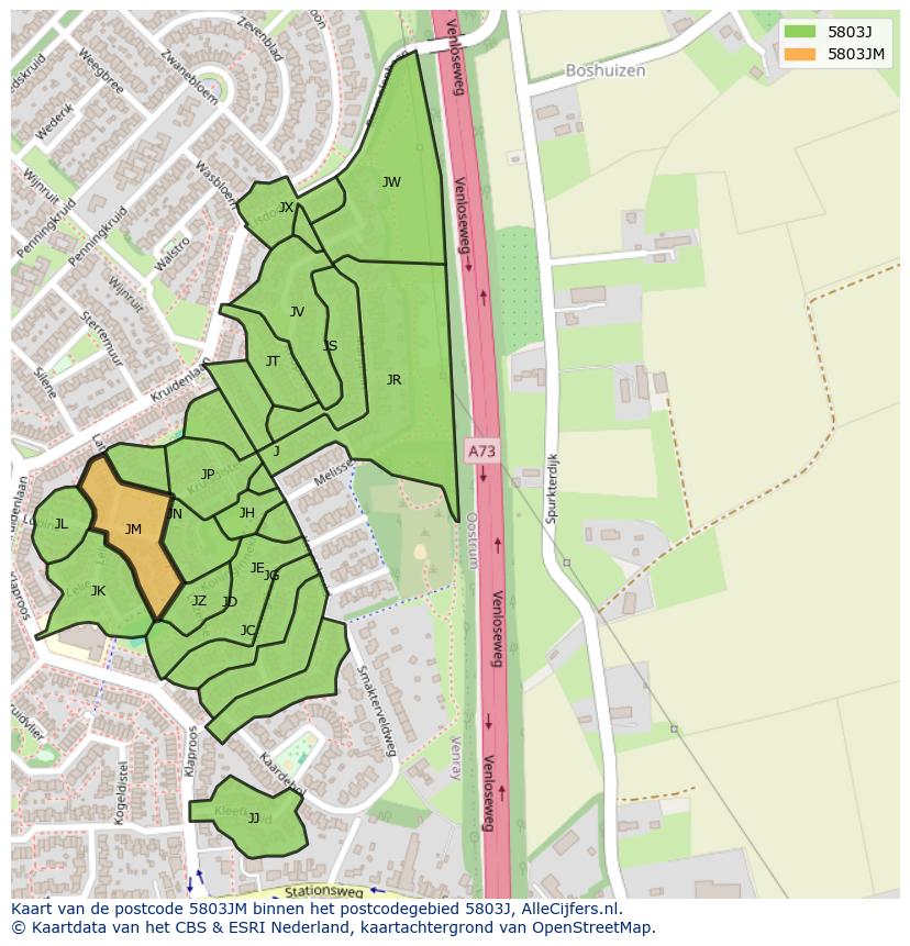 Afbeelding van het postcodegebied 5803 JM op de kaart.