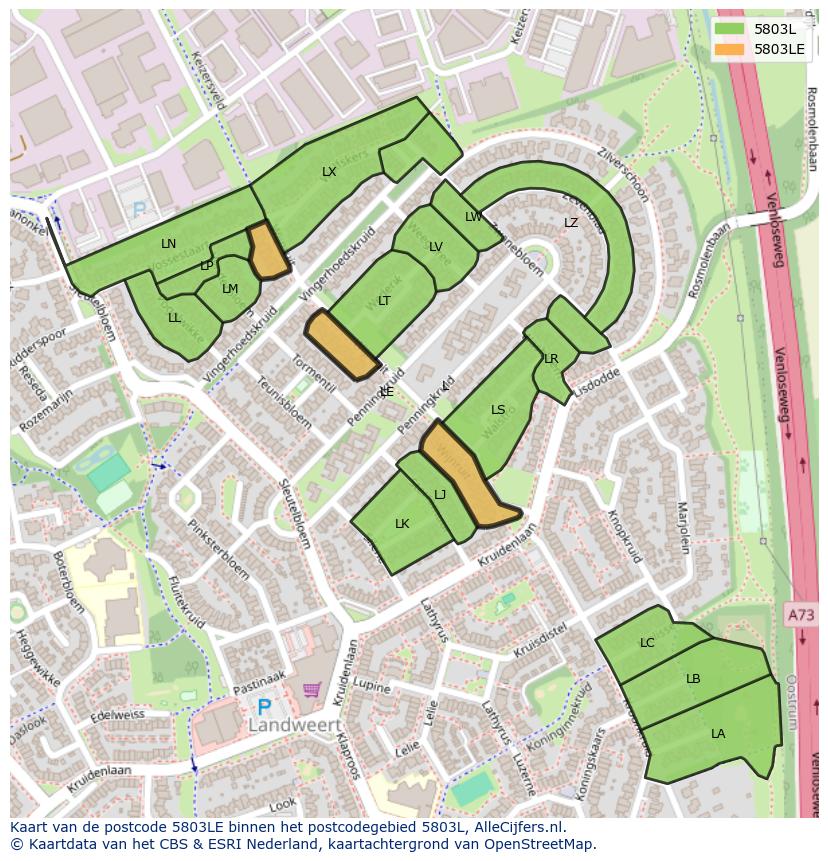 Afbeelding van het postcodegebied 5803 LE op de kaart.