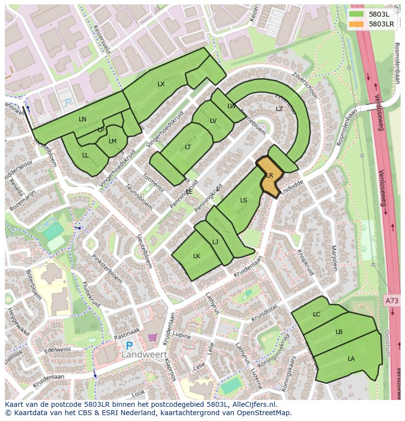 Afbeelding van het postcodegebied 5803 LR op de kaart.