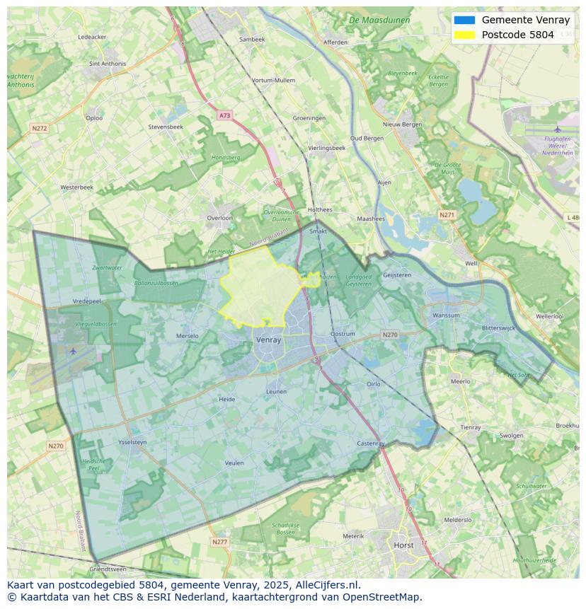 Afbeelding van het postcodegebied 5804 op de kaart.