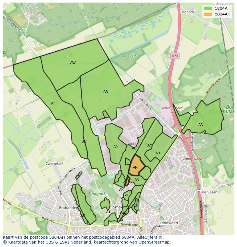 Afbeelding van het postcodegebied 5804 AH op de kaart.