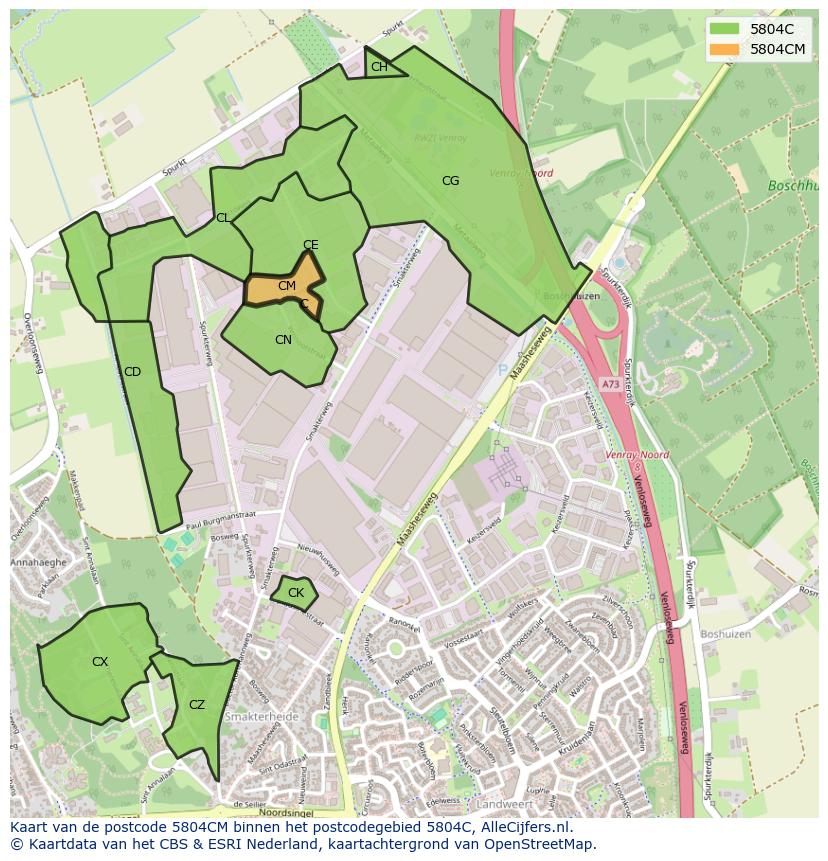 Afbeelding van het postcodegebied 5804 CM op de kaart.