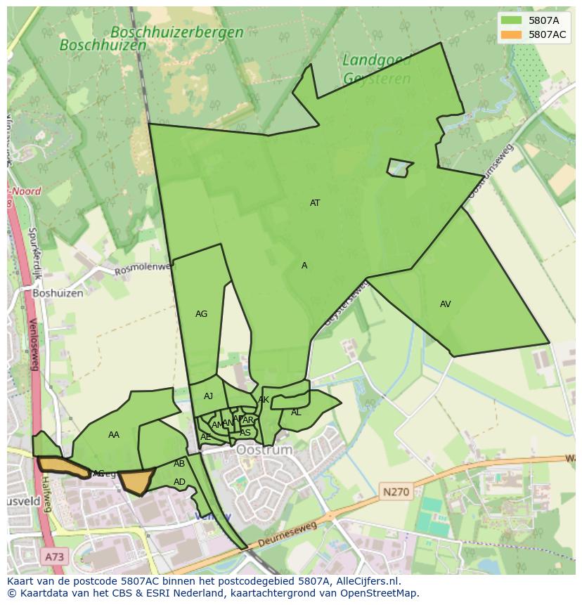 Afbeelding van het postcodegebied 5807 AC op de kaart.