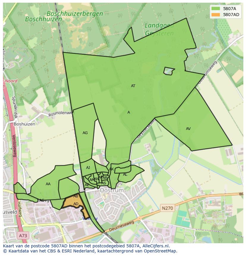 Afbeelding van het postcodegebied 5807 AD op de kaart.