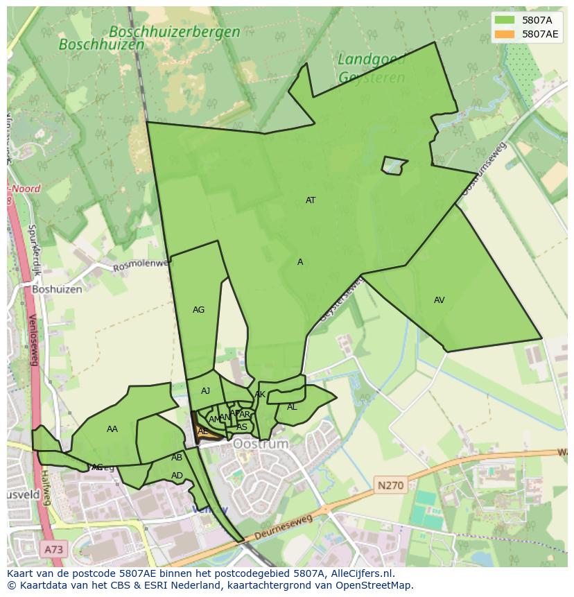 Afbeelding van het postcodegebied 5807 AE op de kaart.