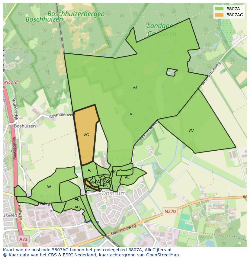 Afbeelding van het postcodegebied 5807 AG op de kaart.