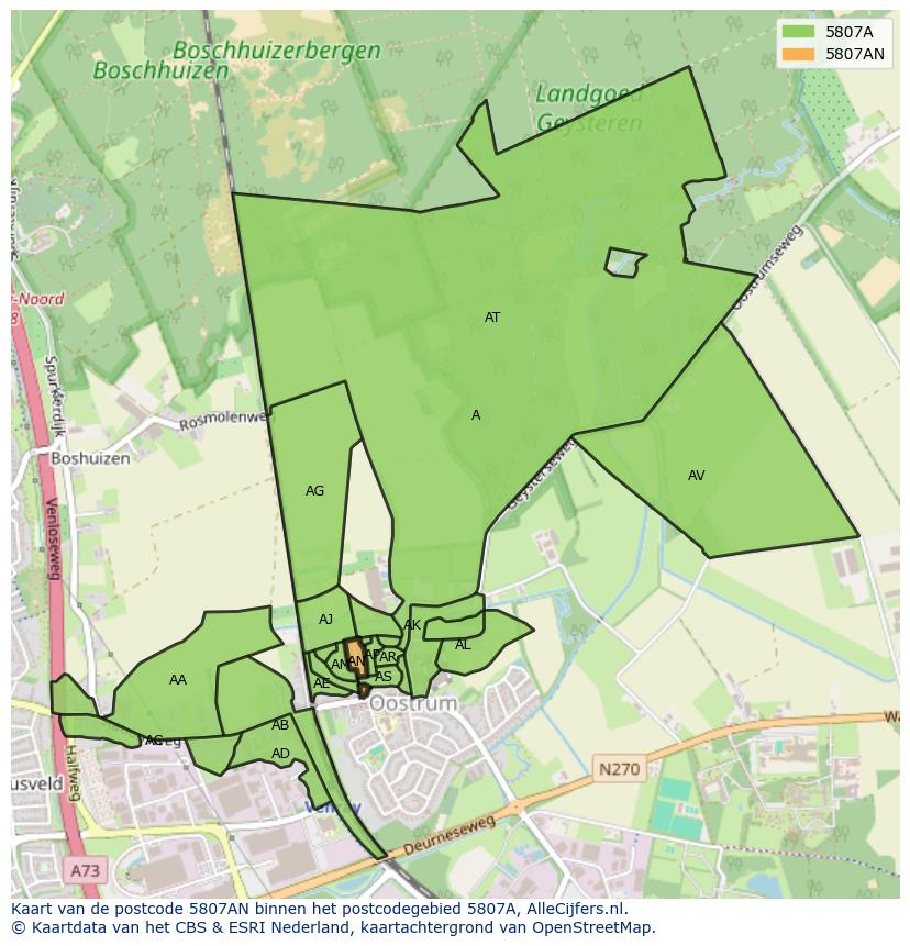 Afbeelding van het postcodegebied 5807 AN op de kaart.