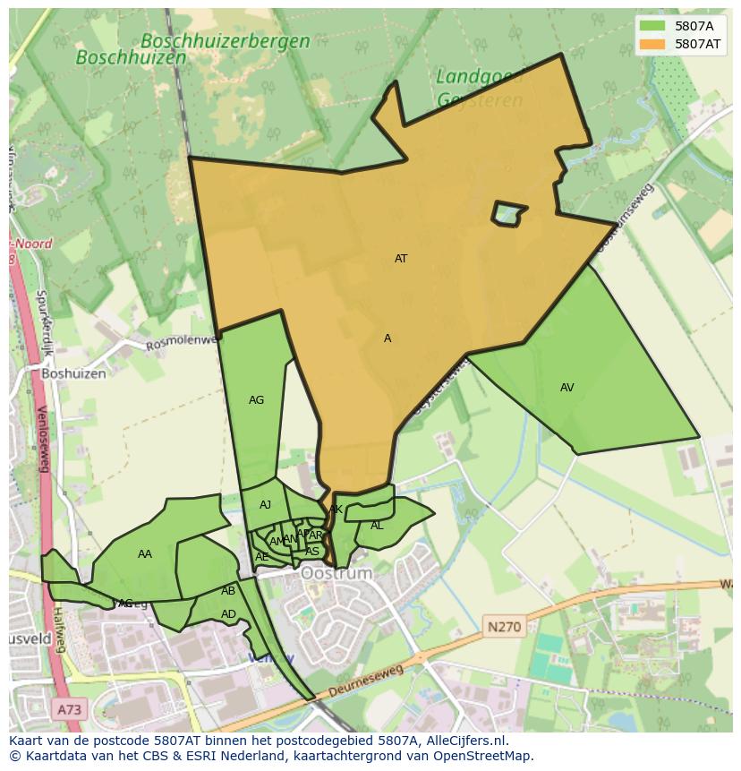 Afbeelding van het postcodegebied 5807 AT op de kaart.