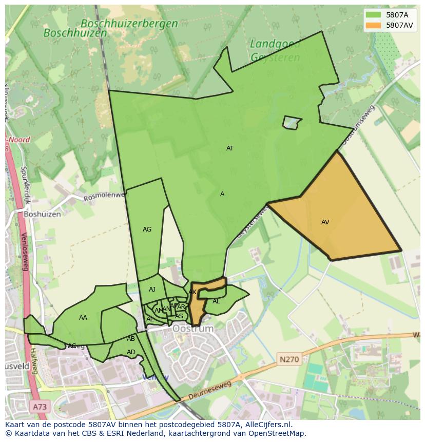 Afbeelding van het postcodegebied 5807 AV op de kaart.