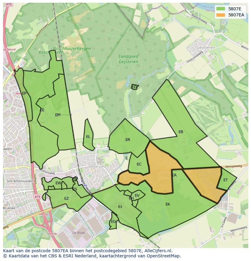 Afbeelding van het postcodegebied 5807 EA op de kaart.