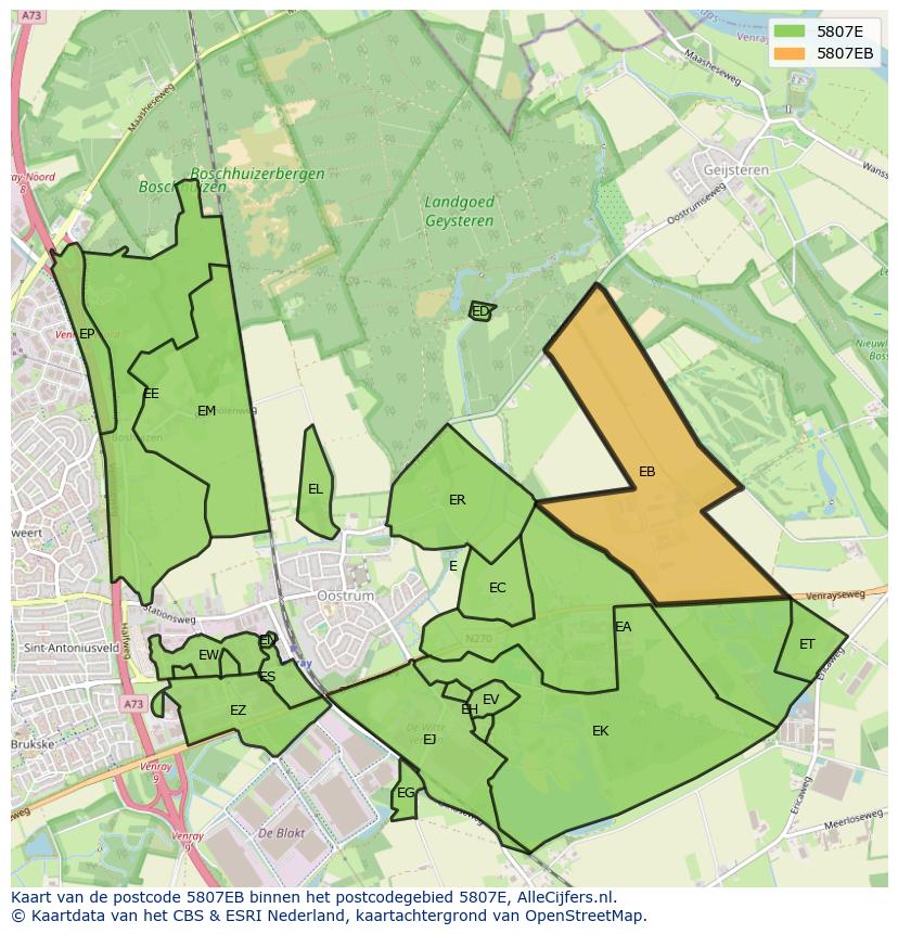 Afbeelding van het postcodegebied 5807 EB op de kaart.