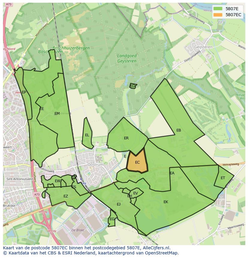 Afbeelding van het postcodegebied 5807 EC op de kaart.