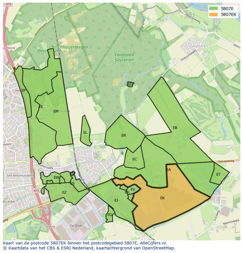 Afbeelding van het postcodegebied 5807 EK op de kaart.