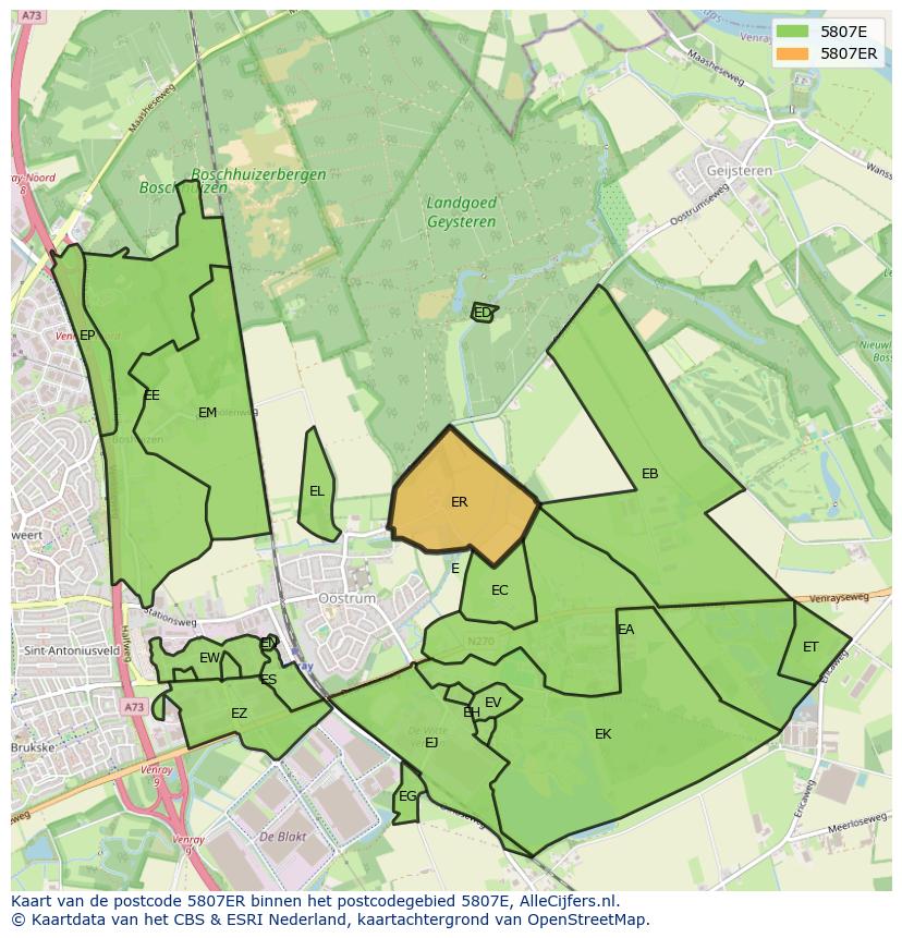 Afbeelding van het postcodegebied 5807 ER op de kaart.