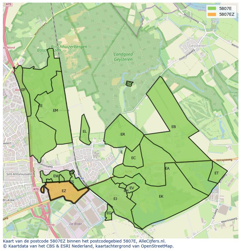 Afbeelding van het postcodegebied 5807 EZ op de kaart.