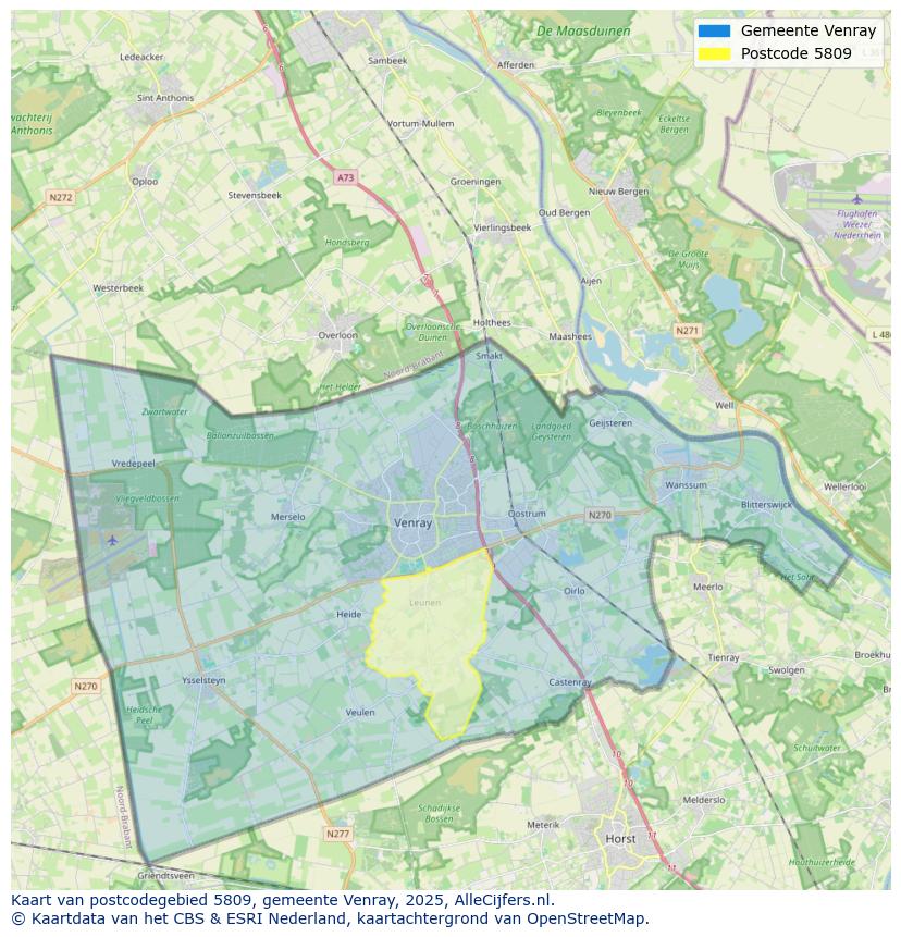 Afbeelding van het postcodegebied 5809 op de kaart.
