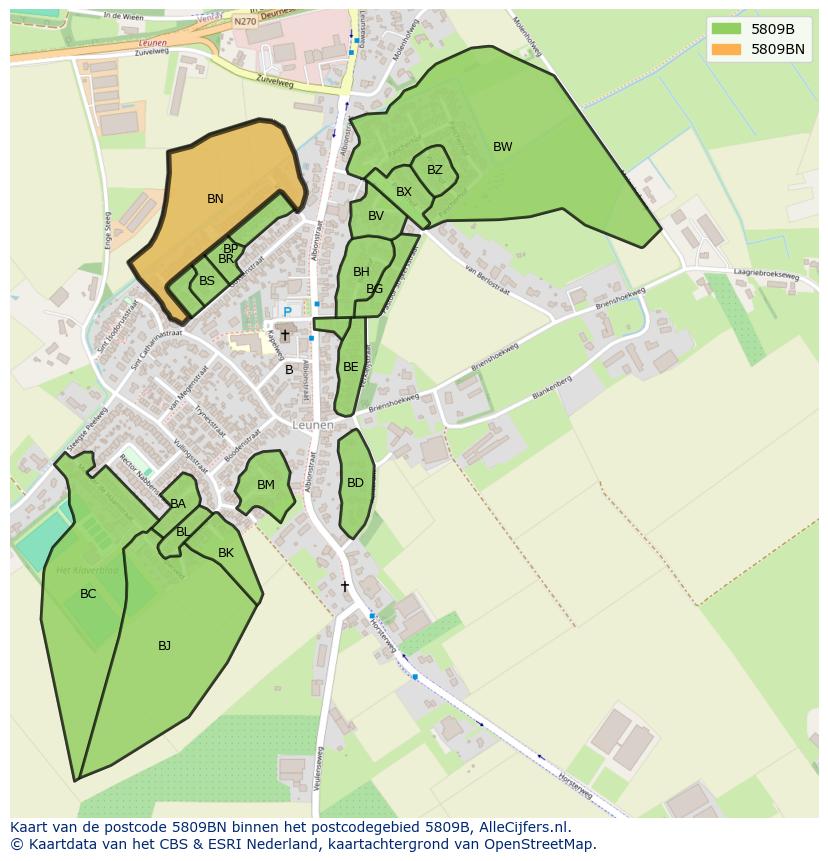 Afbeelding van het postcodegebied 5809 BN op de kaart.