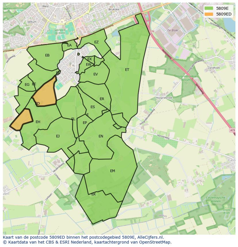 Afbeelding van het postcodegebied 5809 ED op de kaart.